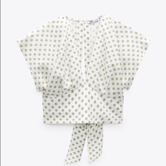 Zara Ecru Tie-back Polka Dot Cropped Top M - Picture 4 of 14